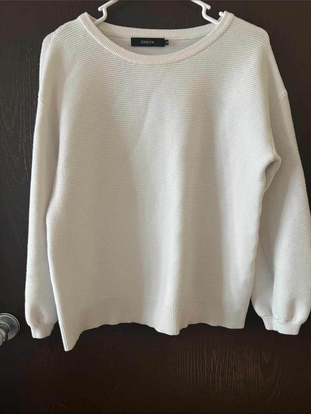 Zesica White Ribbed Pullover Crewneck Women's Midweight Preppy Sweater : L